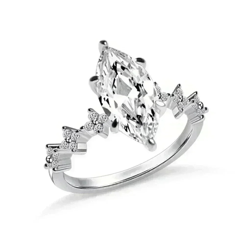 New 925 Silver White Sapphire Marquise Ring